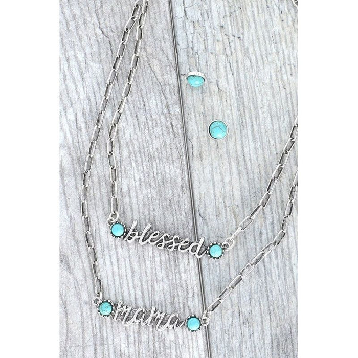 Western Blessed Mama Turquoise Chain Necklace Set