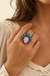 Checkered Print Western Teardrop Flower Stretch Ring Lunar Deer