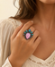 Checkered Print Western Teardrop Flower Stretch Ring Lunar Deer