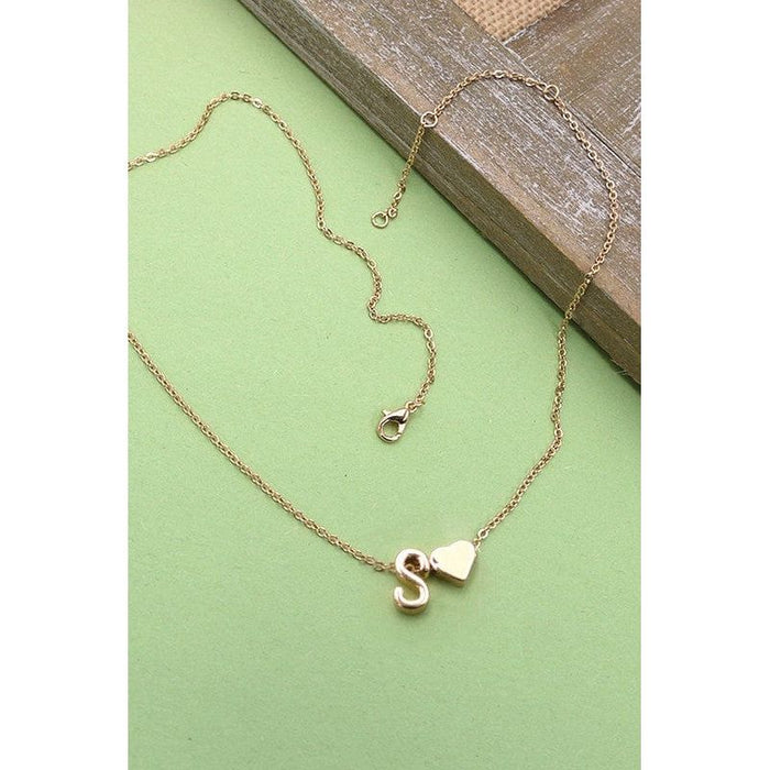 Brass Monogram Initial Heart Cahrm Necklace
