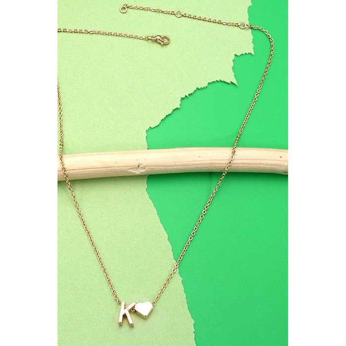 Brass Monogram Initial Heart Cahrm Necklace Wall to wall