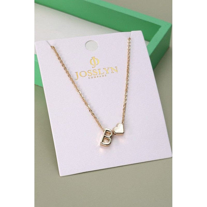 Brass Monogram Initial Heart Cahrm Necklace Wall to wall