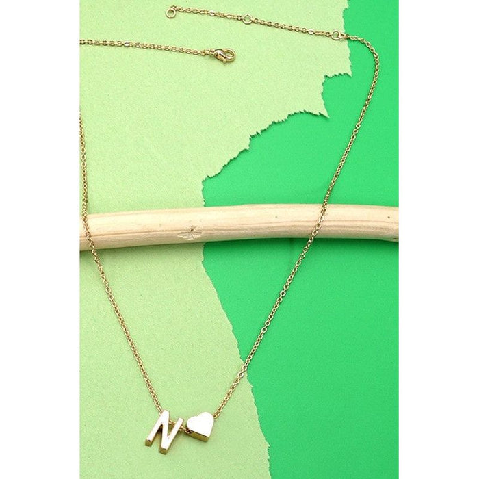 Brass Monogram Initial Heart Cahrm Necklace Wall to wall