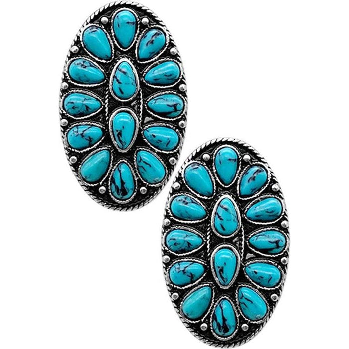Western Concho Cable Oval Gemstone Stud Earrings