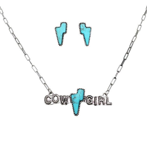 Western Cowgirl Thunderbolt Turquoise Necklace Set