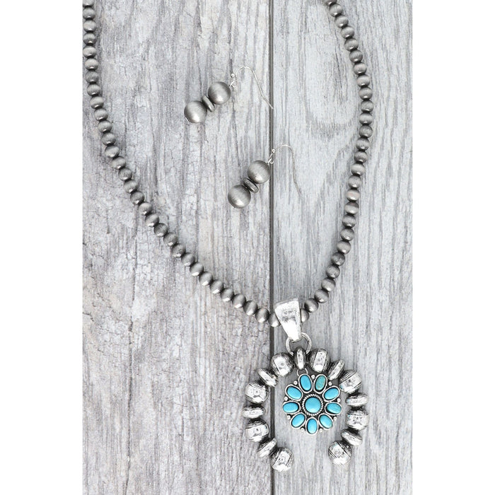 Western Navajo Pearl Squash Blossom Necklace Set