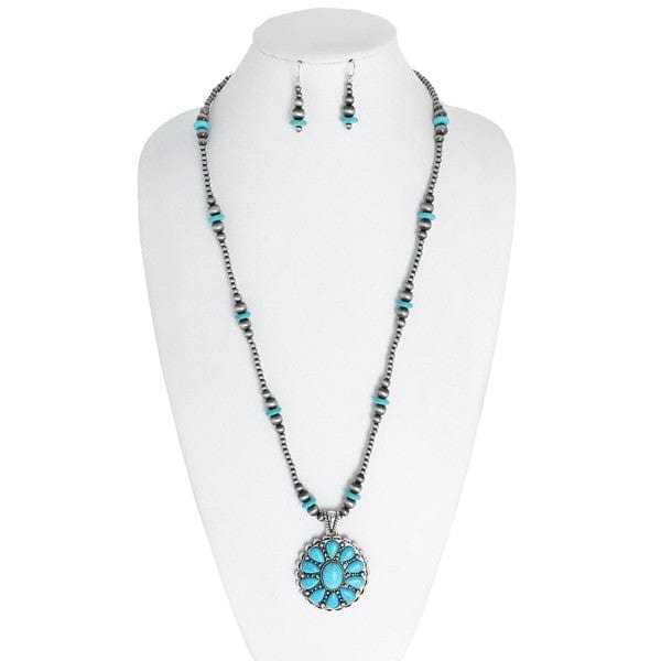 Western Navajo Pearl Beaded Concho Necklace Set