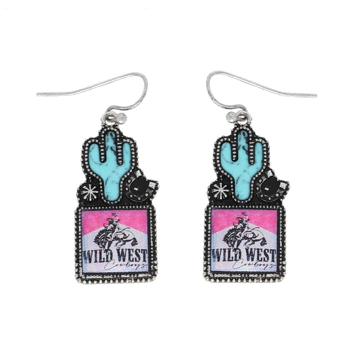 Wild West Cowboy Turquoise Enamel Coated Earrings