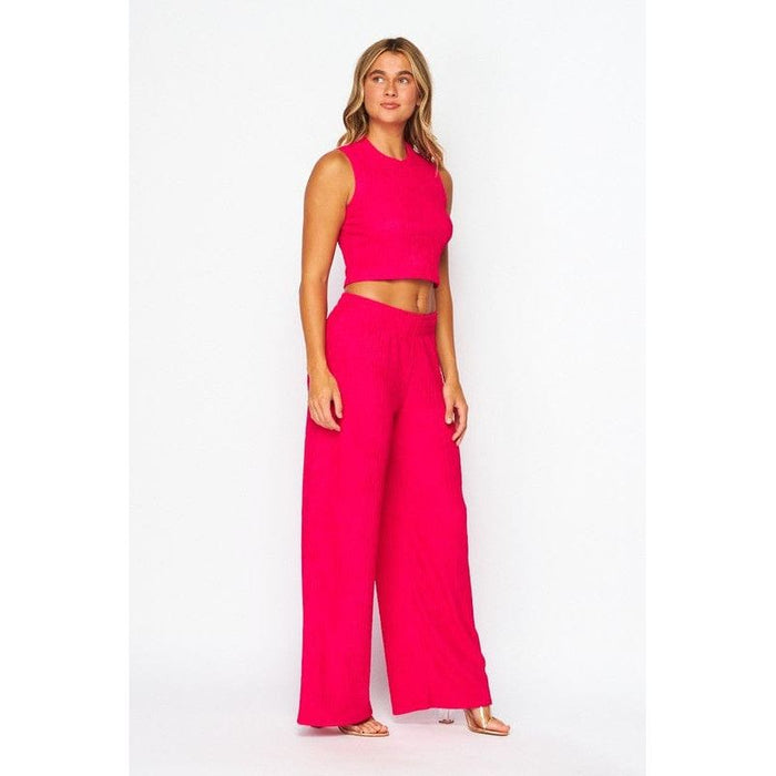 Crinkle Textured Cropped Top 2pc Loungewear Set