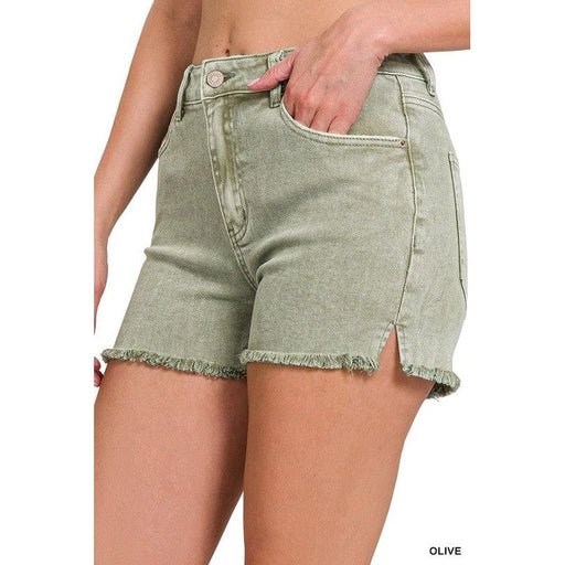 Acid Washed Frayed Cutoff Hem Shorts