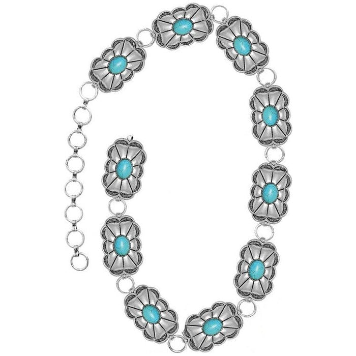 Cinturón de cadena con barra y flor de piedras preciosas Western Concho