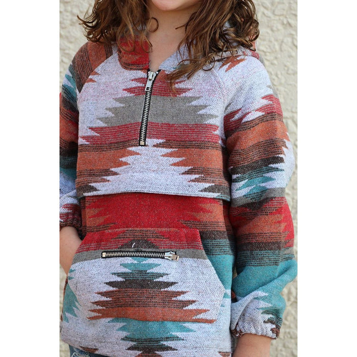 Aztec Printed Pullover With Hoodie.