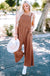 Gold Flame Textured Buttoned Straps Ruched Wide Leg Jumpsuit Dear lover