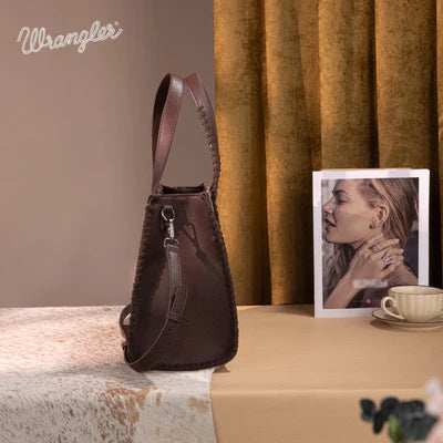 Wrangler Vintage Retro Cowboy Cool Print Concealed Carry Satchel/Crossbody -Tan