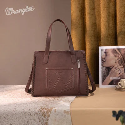 Wrangler Vintage Retro Cowboy Cool Print Concealed Carry Satchel/Crossbody -Tan