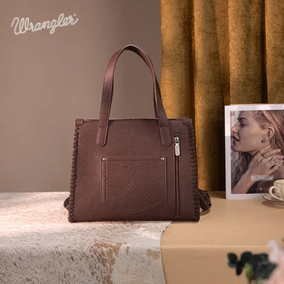 Wrangler Vintage Retro Cowboy Cool Print Concealed Carry Satchel/Crossbody -Tan