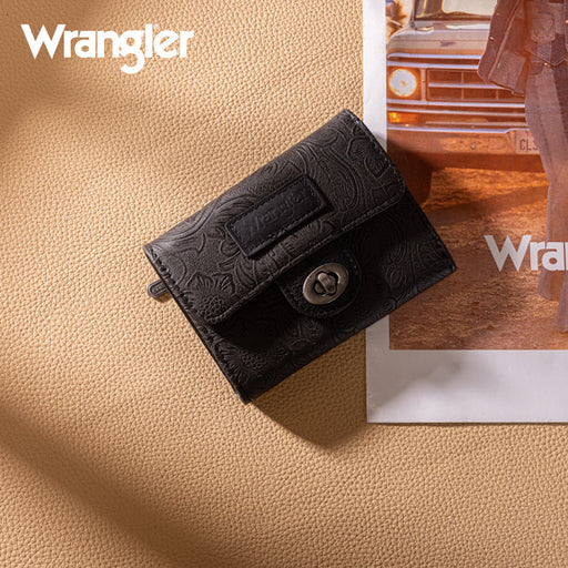 Wrangler Floral Embossed RFID Trifold Wallet - Black Montana West