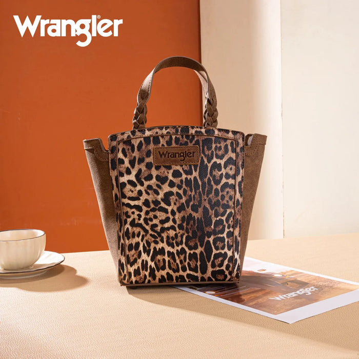 Wrangler Leopard Print Braided Handle Tote Bag Montana West