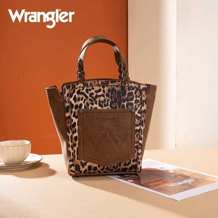 Wrangler Leopard Print Braided Handle Tote Bag Montana West