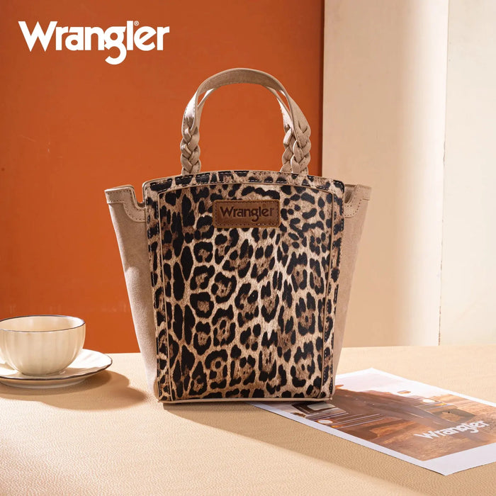 Wrangler Leopard Print Braided Handle Tote Bag Montana West
