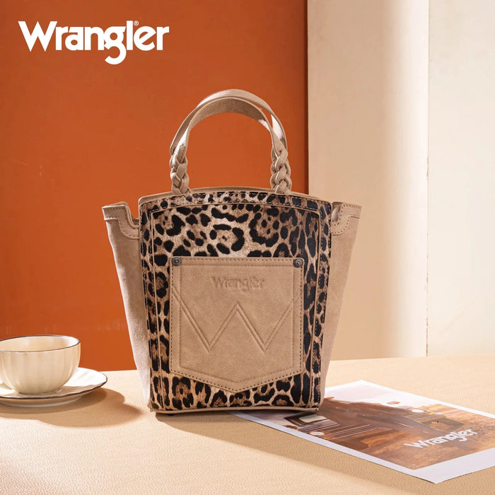 Wrangler Leopard Print Braided Handle Tote Bag Montana West