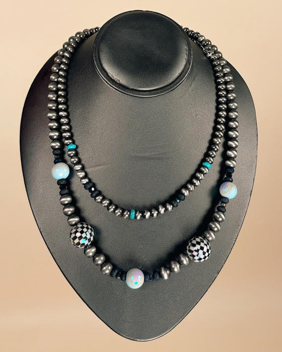 Checkered Ball Two Strand Navajo Bead Necklace