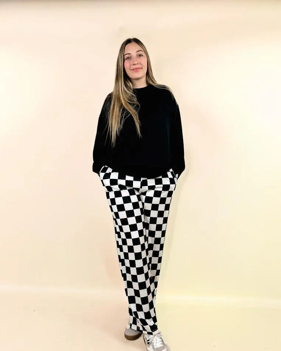 Checked Print High Waist Wide Leg Pants Dear lover