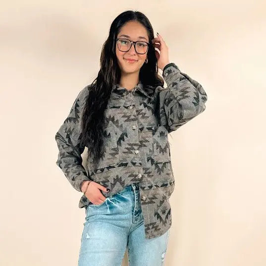 Women's Aztec Pattern Collared Jacket - Southwestern Button-Down Casual Coat Very j