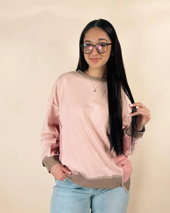 Color Block Mixed Texture Sweatshirt Dear lover