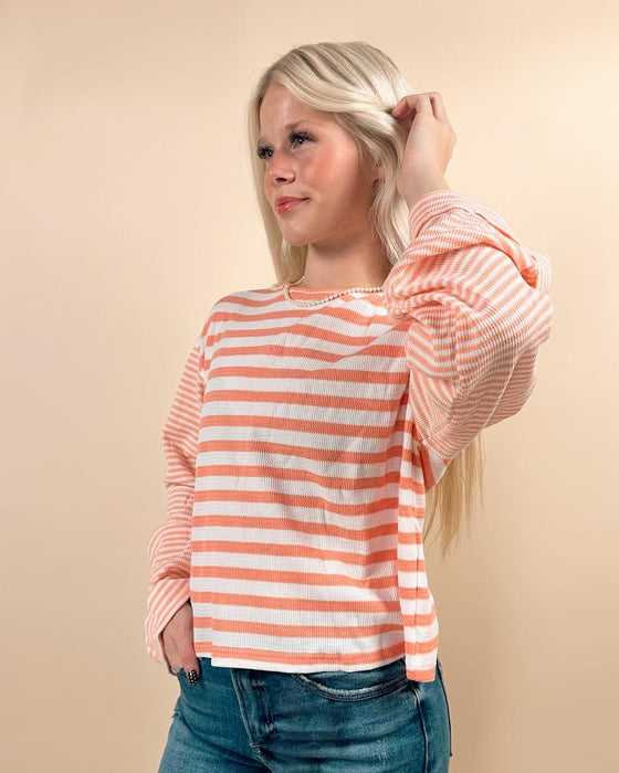 Pink Stripe Textured Long Sleeve Top