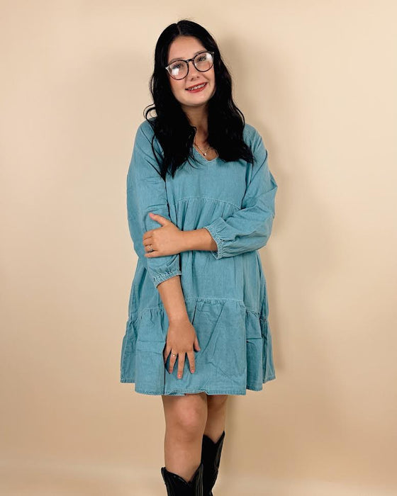 Beau Blue Puff Sleeve Mini Dress