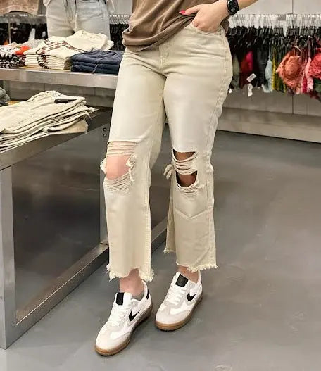 Washed Distressed Cropped Jeans Zenana