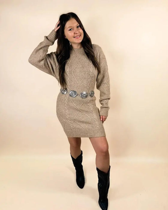 Cable Knit Drop Shoulder Sweater Dress Dear lover