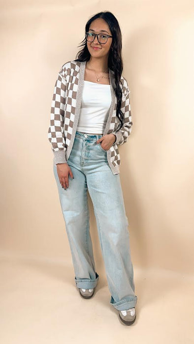 Checkered Drop Shoulder Cardigan