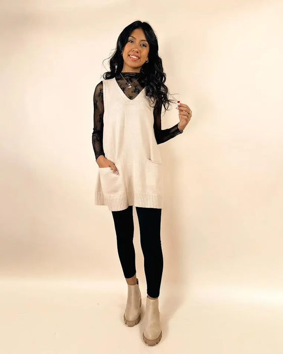 Ribbed V-Neck Vest Dress with Pockets Dear lover