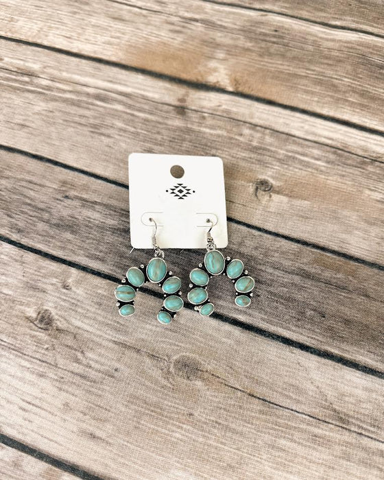 Western Concho Agate Stone Squash Blossom Earring