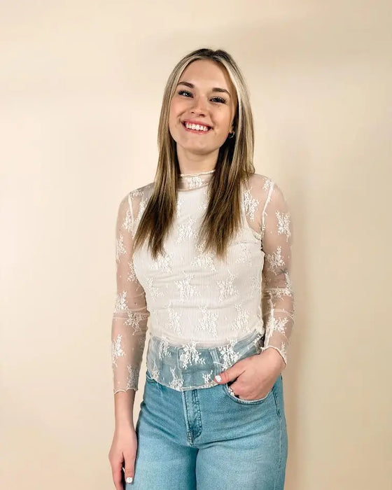Floral Lace Sheer Mesh Layering Top HIDDENBRAND