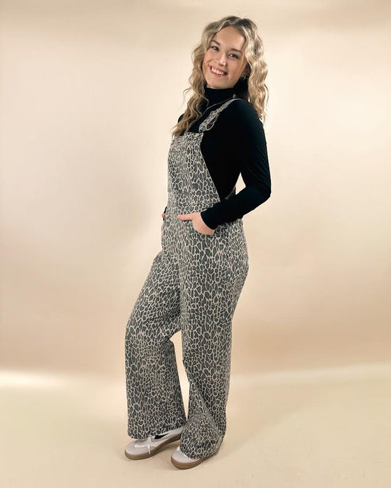 Leopard Denim Overalls
