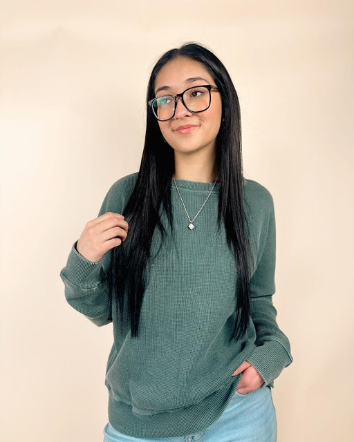 Waffle Knit Long Sleeve Top Dear lover