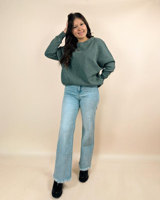 Risen Tummy Control Frayed Mid Rise Jeans