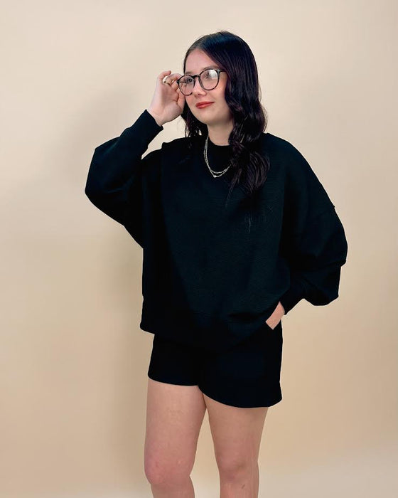 Ribbed Round Neck Pullover & Shorts Set