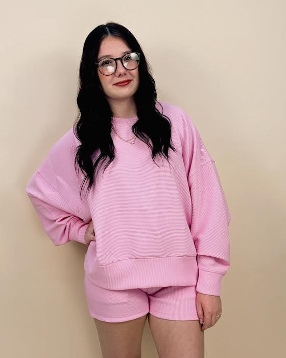 Ribbed Round Neck Pullover & Shorts Set