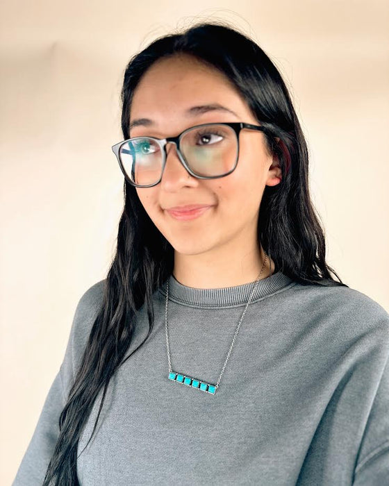 Rectangular Bar Square Gemstone Chain Necklace Set