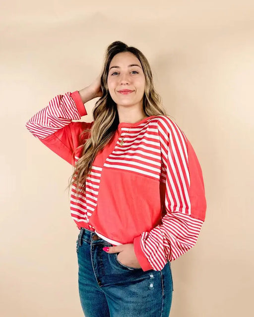 Stripe Patchwork Long Sleeve Top Dear lover