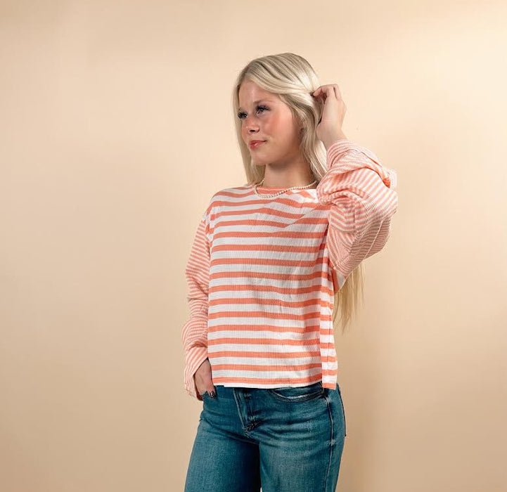 Pink Stripe Textured Long Sleeve Top