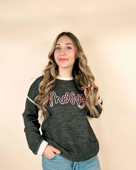 Knitted Merry Patch Graphic Long Sleeve Top