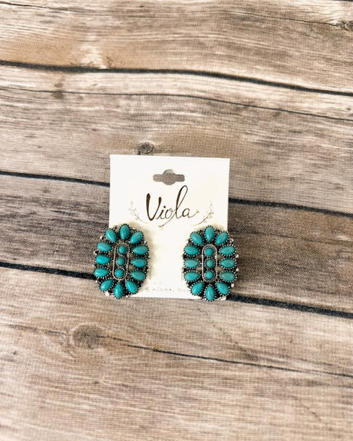 Western Concho Gemstone Stud Earring BlandiceJewelry