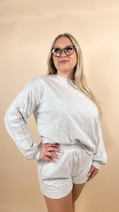 Girly Bow Embroidered Pullover & Short Set