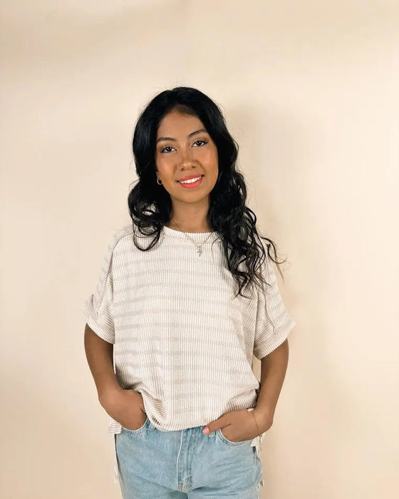 Ribbed Striped Exposed Seam Top ZENANA