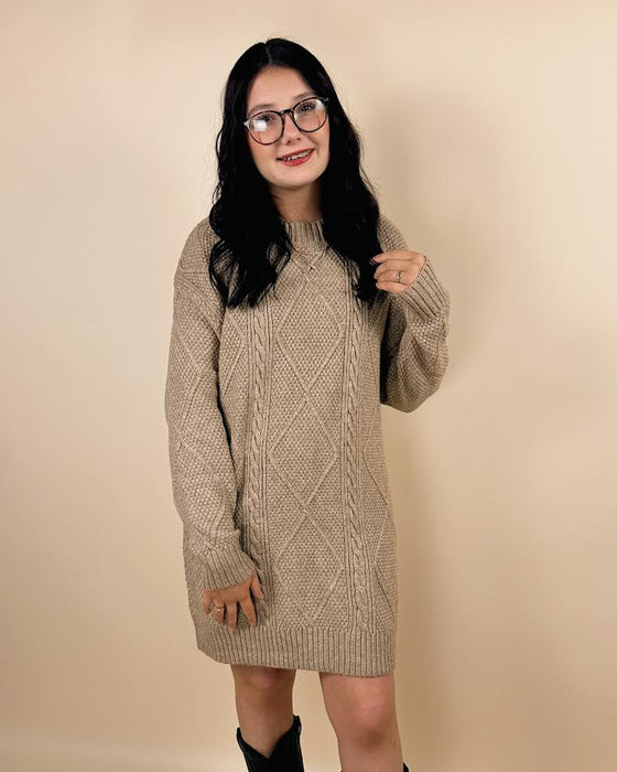 Cable Knit Drop Shoulder Sweater Dress